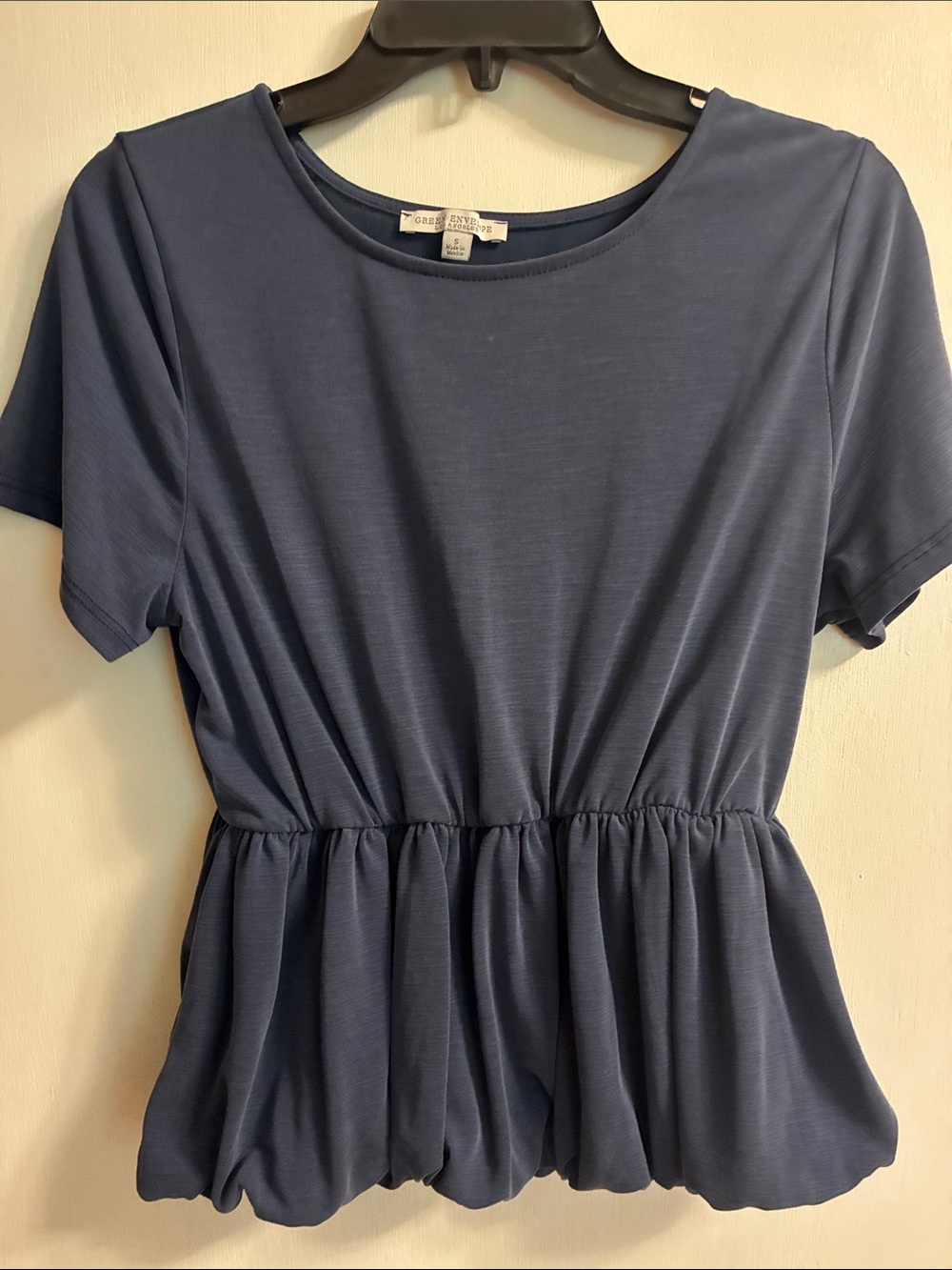 Green Envelope Navy Short Sleeve Peplum Top